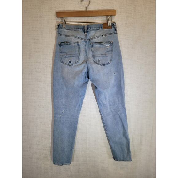 American Eagle Mom Jeans Womens 4 Light Blue Wash High Rise Stretch Distressed - Picture 5 of 10